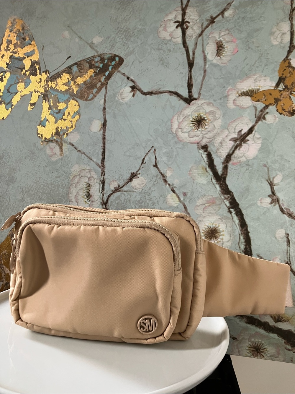 EUC Steve Madden Monogrammed Beige Crossbody or Belt Bag